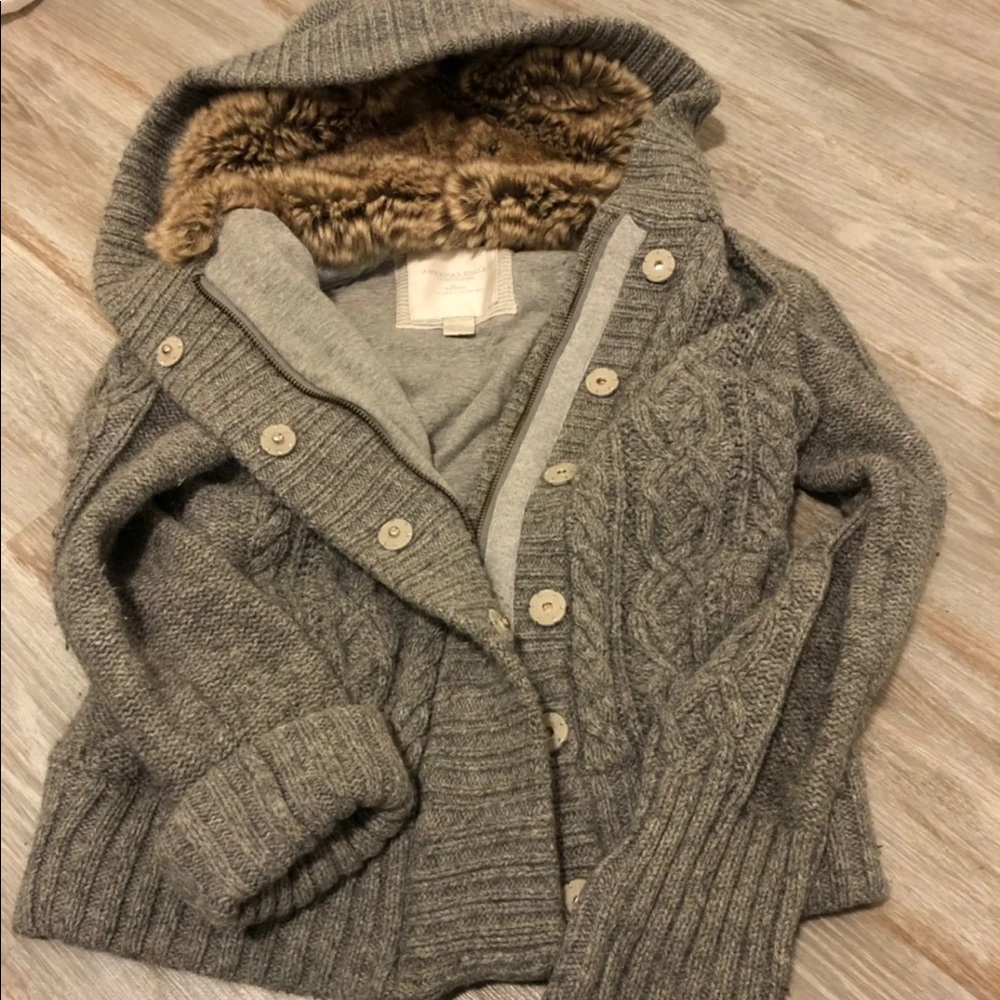 AE sweater with furry Hood